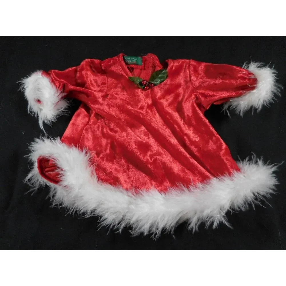 American Girl Bitty Baby red Dress White‎ flux fur trim Christmas Holiday 2000